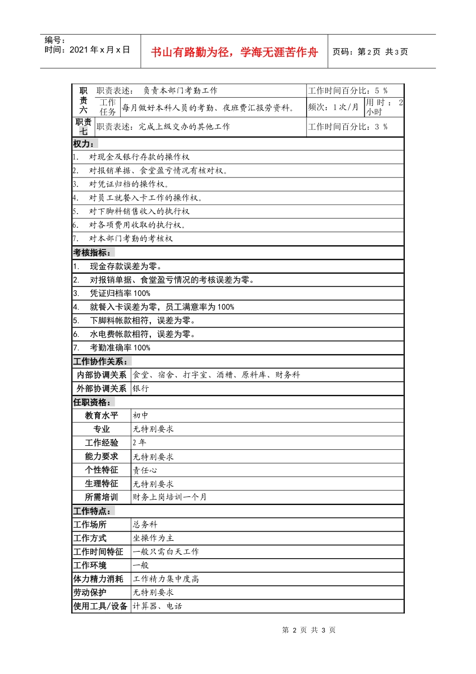 某啤酒企业生活会计岗岗位说明书_第2页