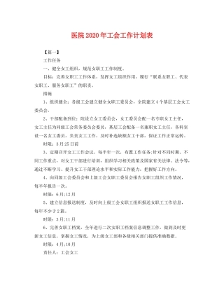 医院年工会工作计划表 