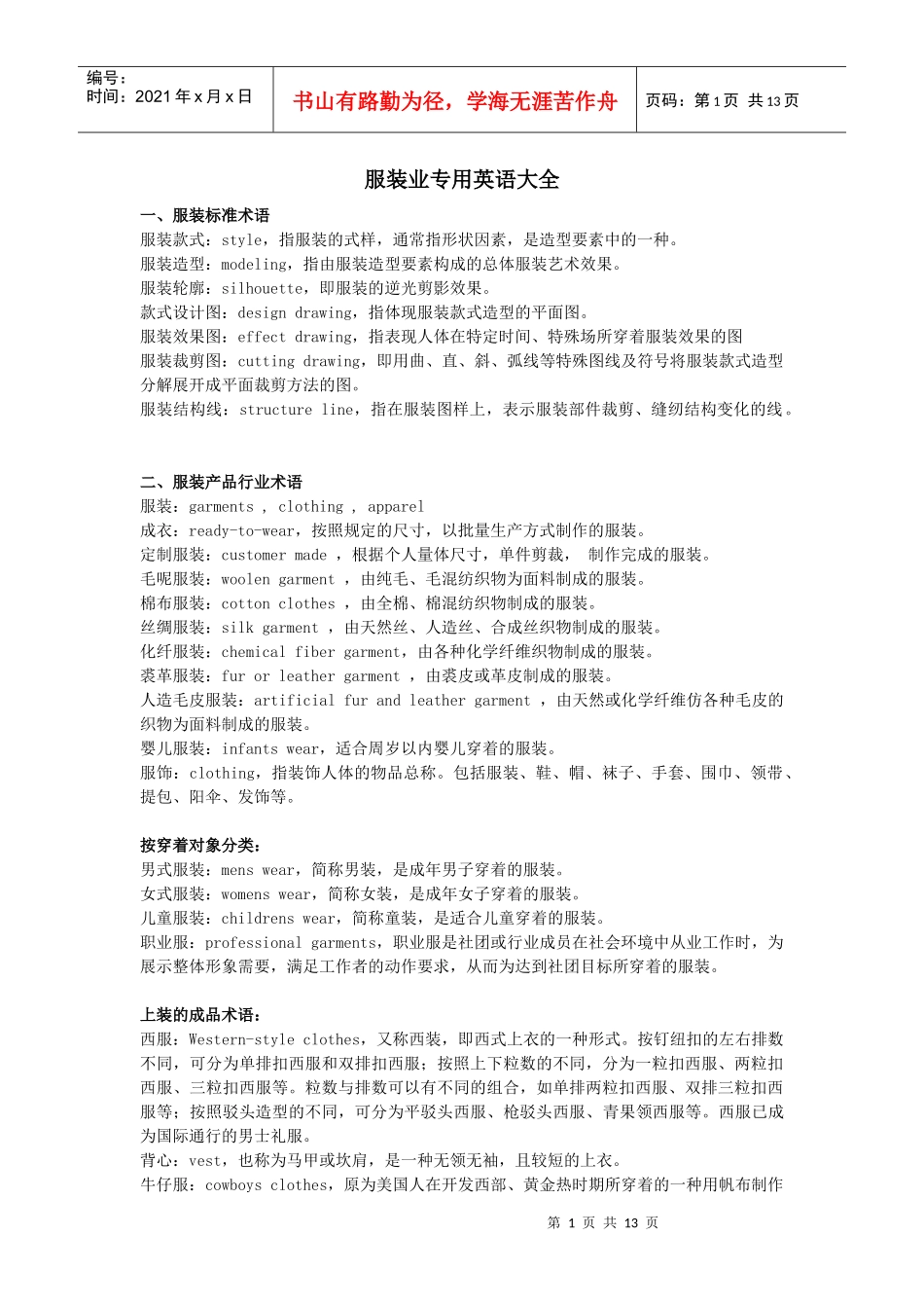 服装业专用英语大全_第1页