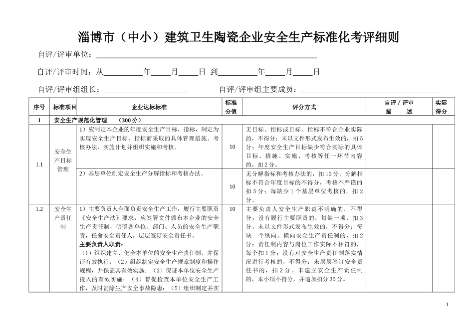 淄博市(中小)建筑卫生陶瓷企业安全标准化评审细则-XXXX_第1页