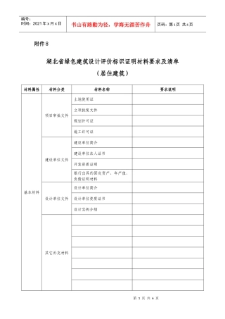 湖北省绿色建筑设计评价标识证明材料要求及清单(居住建筑)