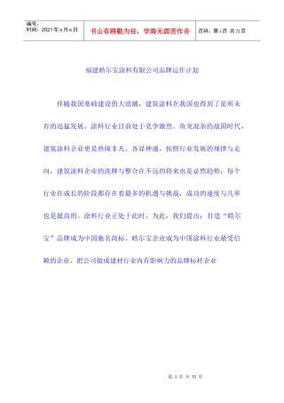 某涂料有限公司品牌运作计划