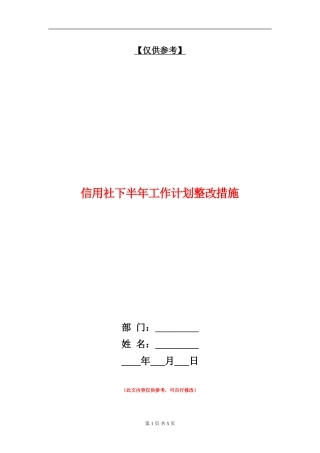 信用社下半年工作计划整改措施