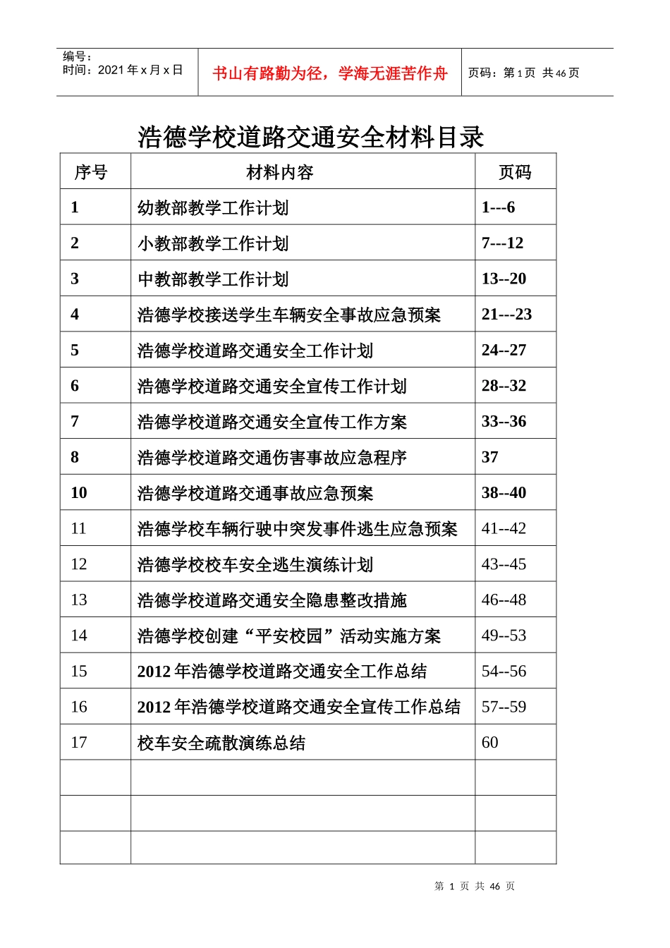 浩德学校道路交通安全管理方案_第1页