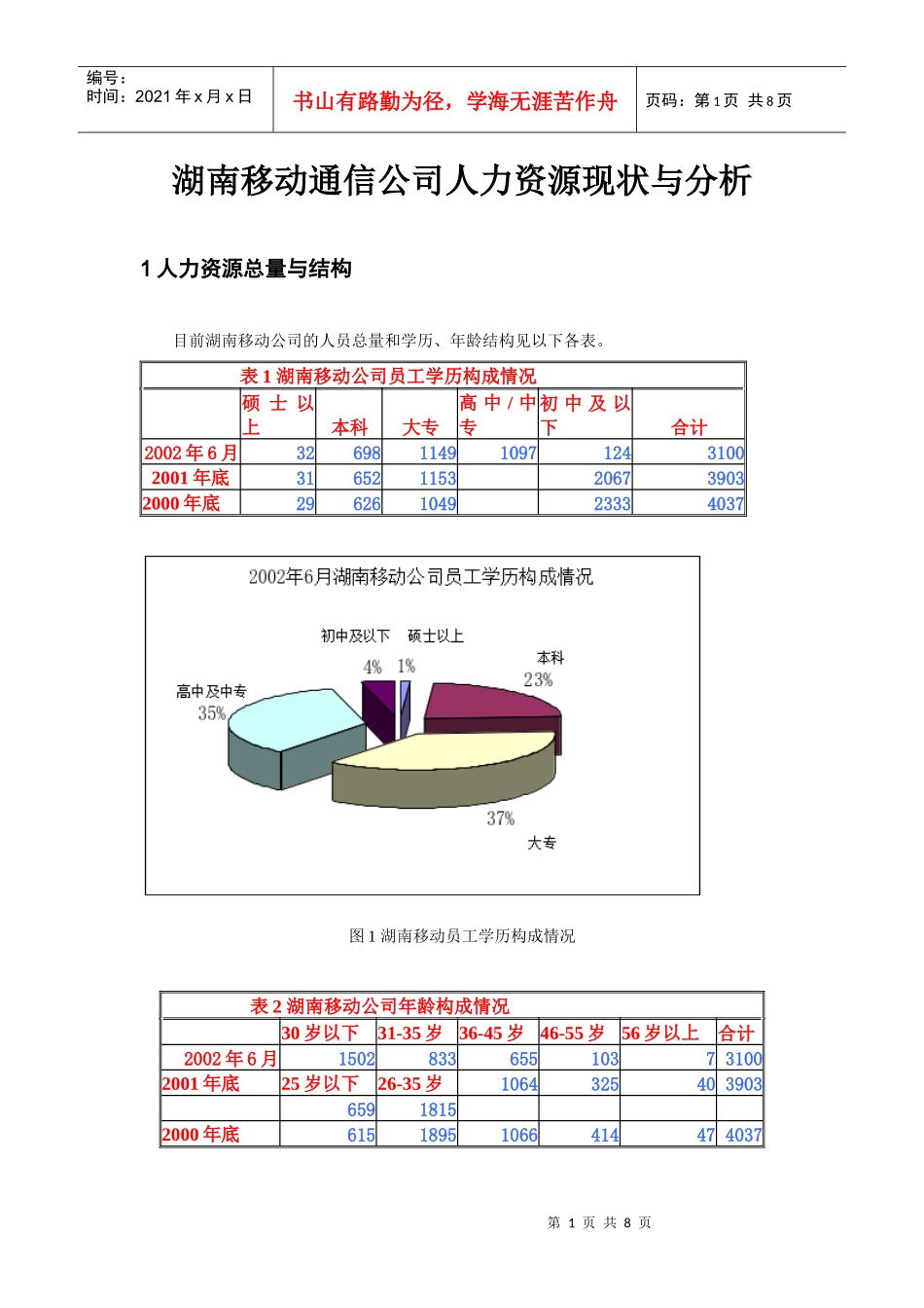 湖南移动通信公司人力资源现状与分析_第1页