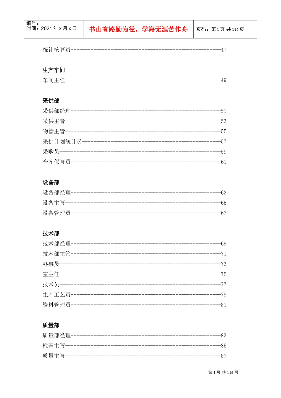 某某机械公司职位说明书汇编_第3页