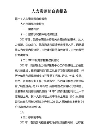 人力资源部自查报告