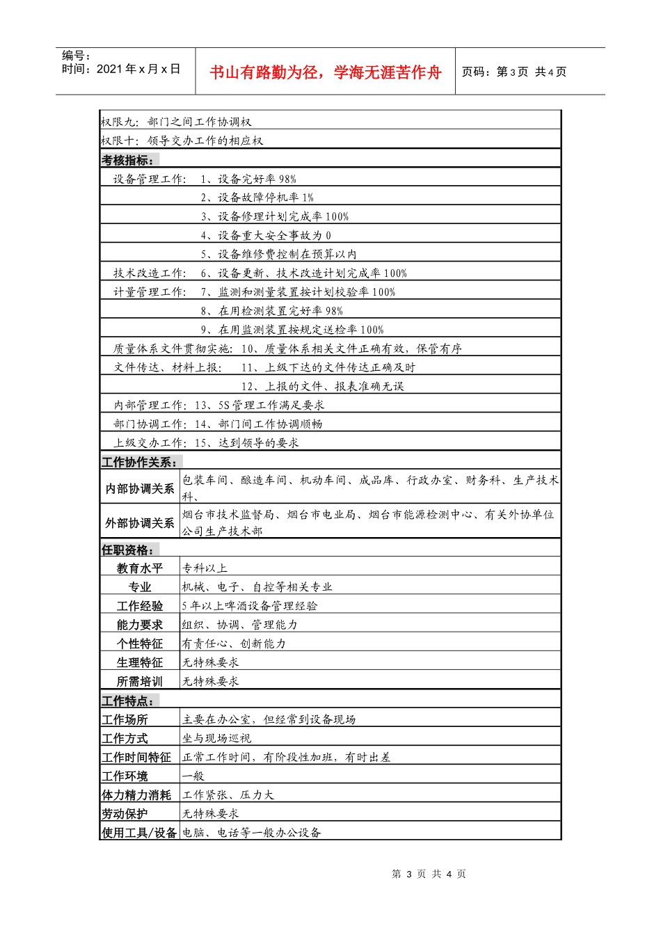 某啤酒企业设备副科长岗岗位说明书_第3页