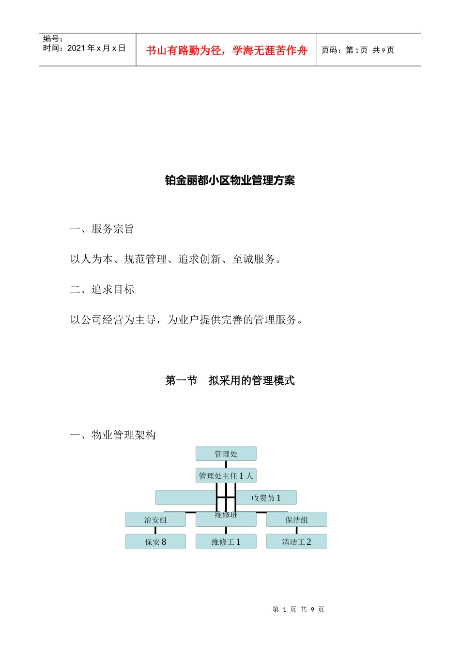 某小区物业管理方案(doc 8页)_第1页
