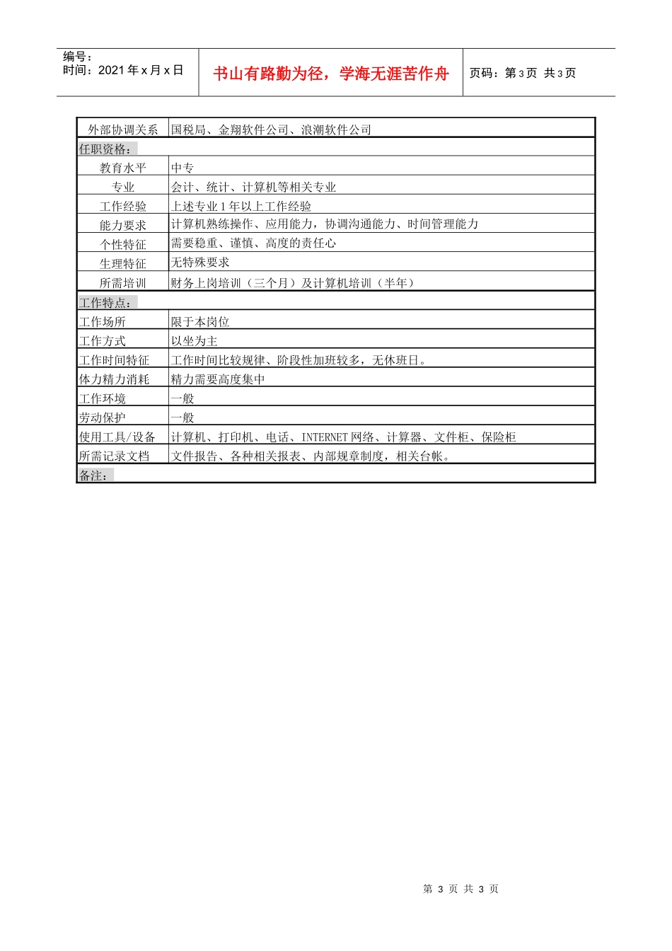 某啤酒企业开票操作员岗位说明书_第3页