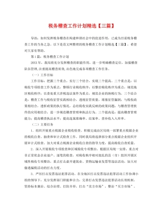 税务稽查工作计划精选【三篇】 