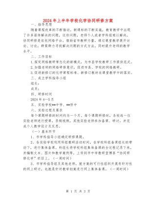 2024年上半年初中化学协同研修方案