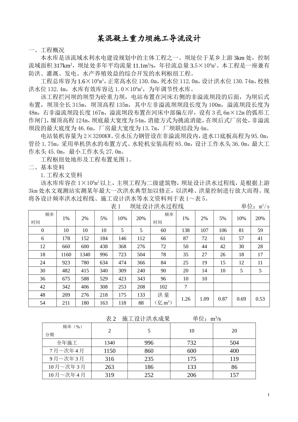 某混凝土重力坝施工导流施工组织设计方案(DOC14页)_第1页