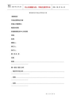 服装批发市场运营策划方案