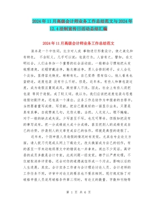 2024年11月高级会计师业务工作总结范文与2024年12.4法制宣传日活动总结汇编