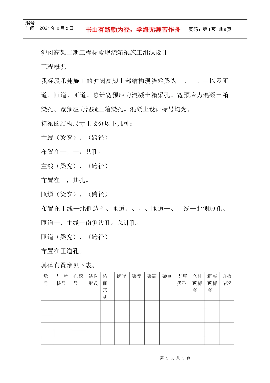 沪闵高架二期工程3标段现浇箱梁施工组织设计方案_第1页
