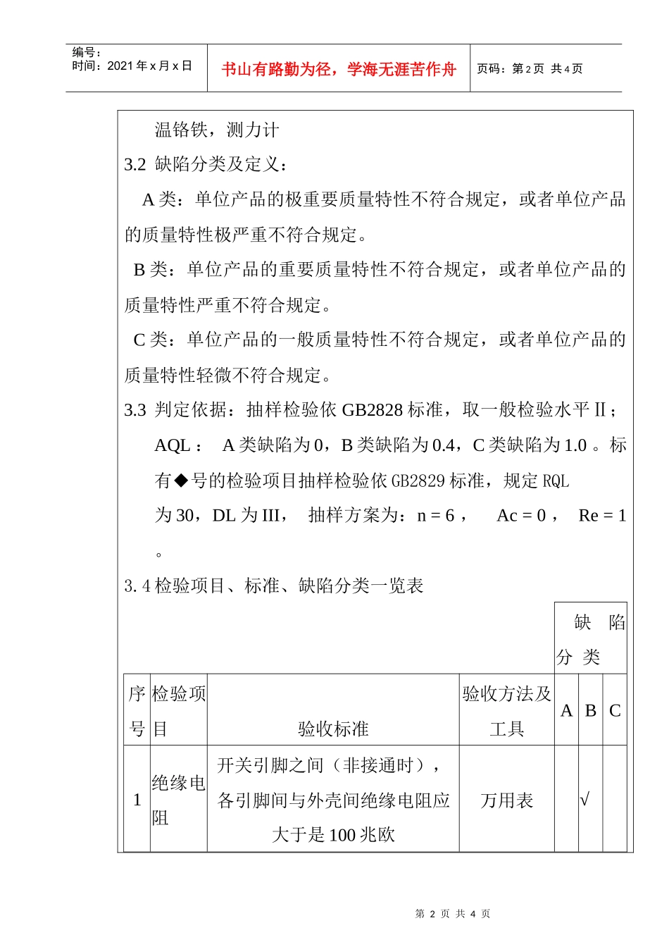 某电子公司进货检验规作业指导书（叉簧开关）_第2页