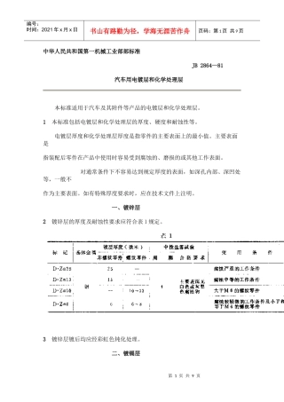 汽车用电镀层和化学处理层