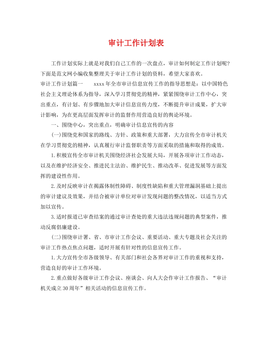 审计工作计划表 _第1页