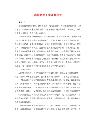 销售助理工作计划例文 