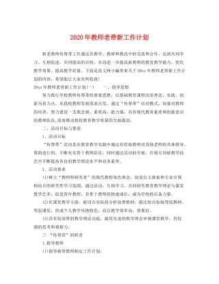 2020年教师老带新工作计划 