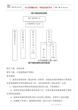 某酒店前厅部各岗位职责标准概述