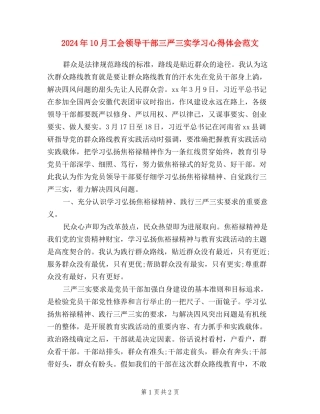 2024年10月工会领导干部三严三实学习心得体会范文