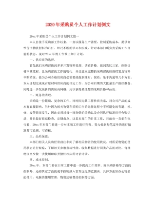 2020年采购员个人工作计划例文 