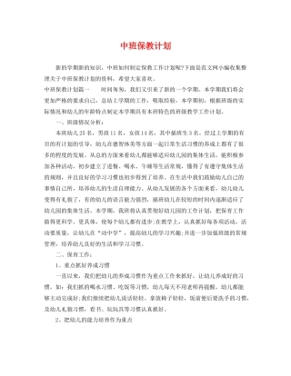 中班保教计划 