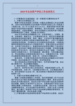 2024年企业资产评估工作总结范文