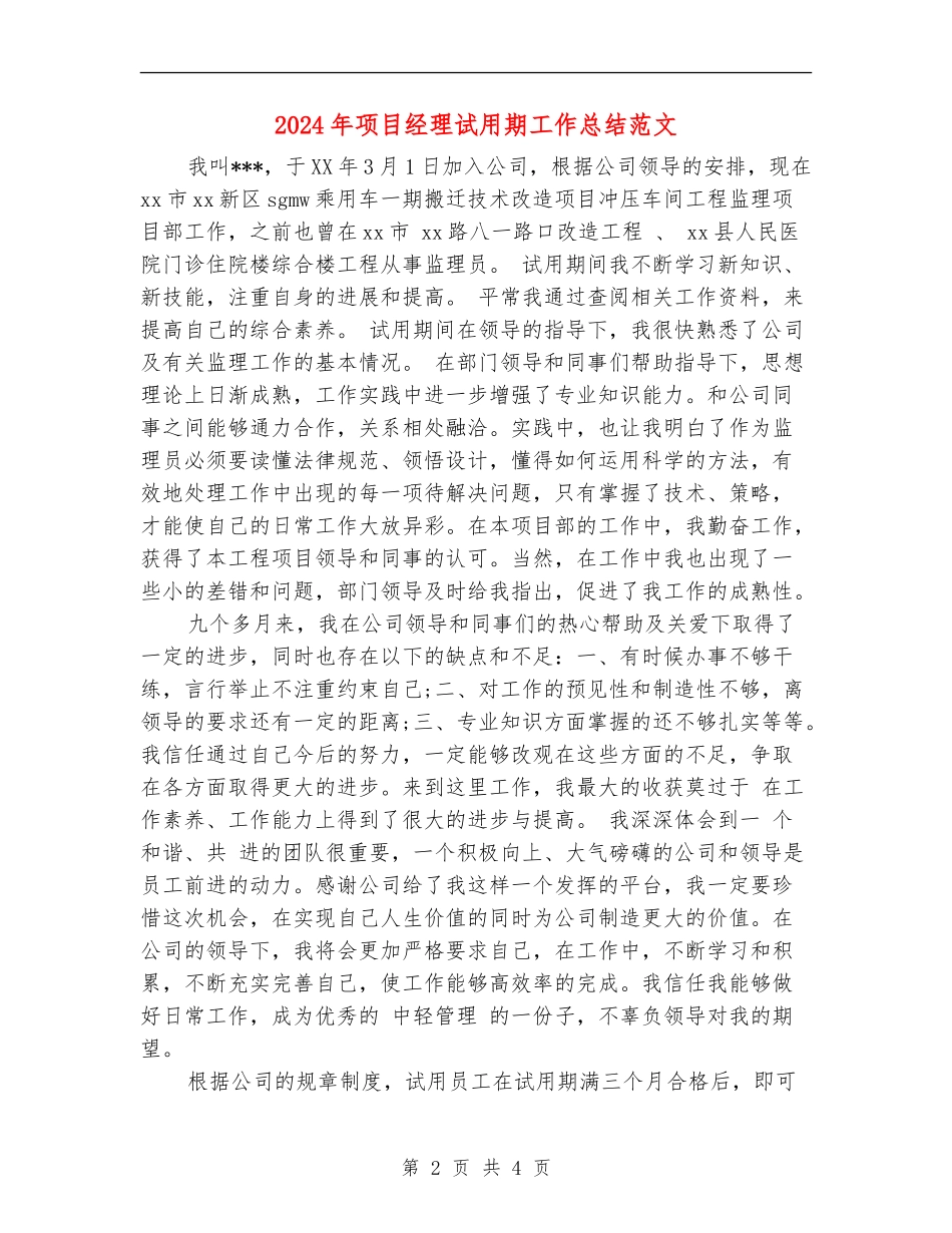 2018年项目经理试用期工作总结范文_第2页