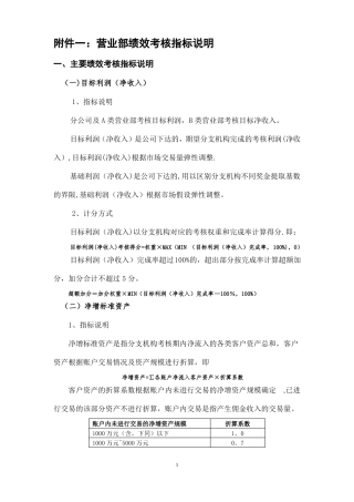 分支机构绩效考核指标说明