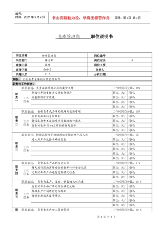 某服装生产企业储运部仓库管理职位说明书