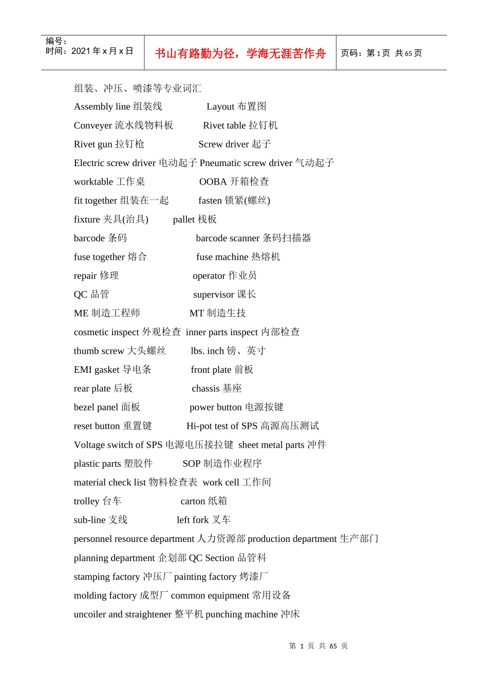 机械行业专业术语_第1页