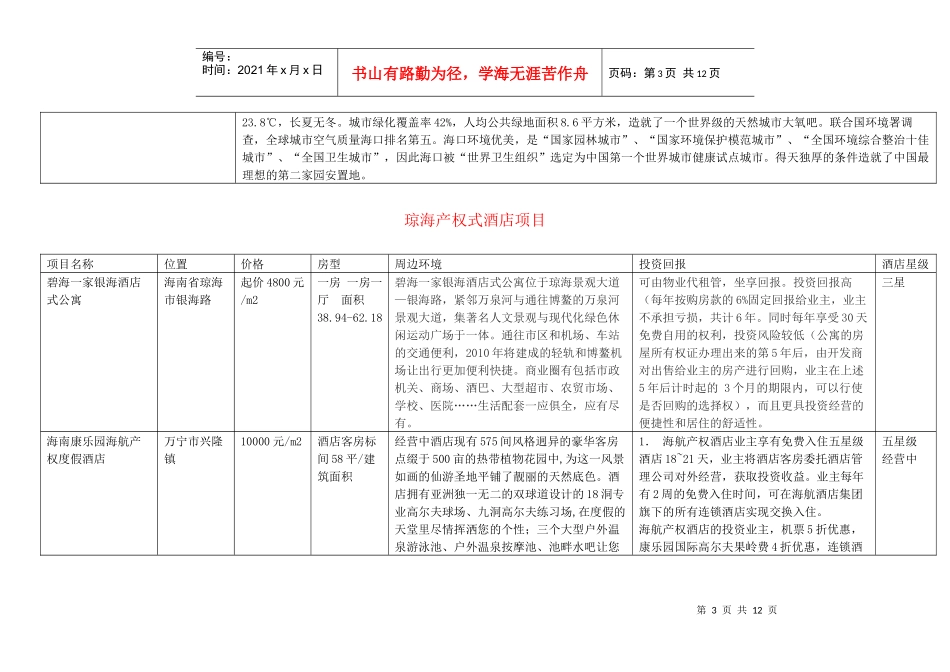 海南产权式酒店项目投资分析_第3页