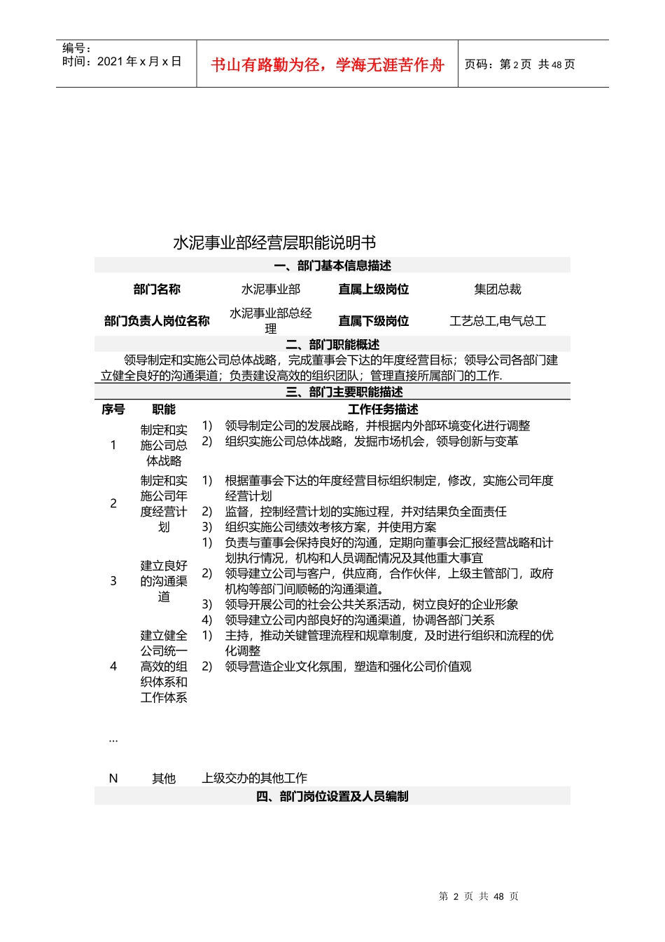 某能源集团水泥事业部岗位说明书_第2页