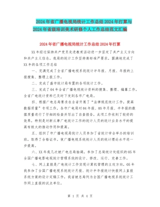 2024年省广播电视局统计工作总结2024年打算与2024年省级培训美术研修个人工作总结范文汇编