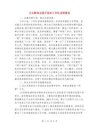 文化新闻出版厅驻村工作队述职报告