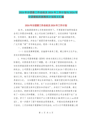 2024年分团委工作总结及2024年工作计划与2024年分团委组织部推优计划范文汇编