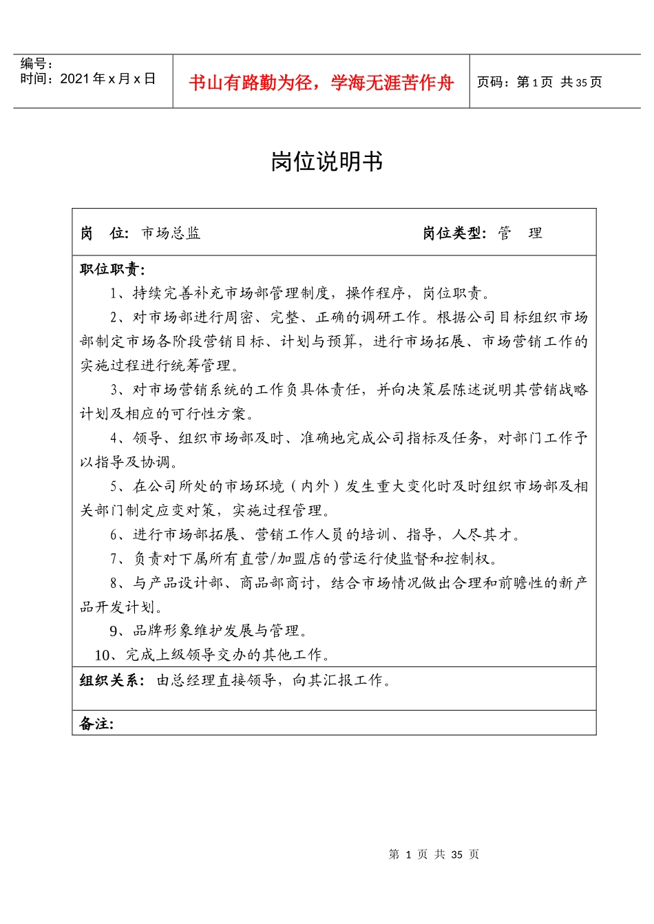 服装公司岗位职责说明书（DOC36页）_第1页