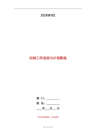 出纳工作总结与计划新选