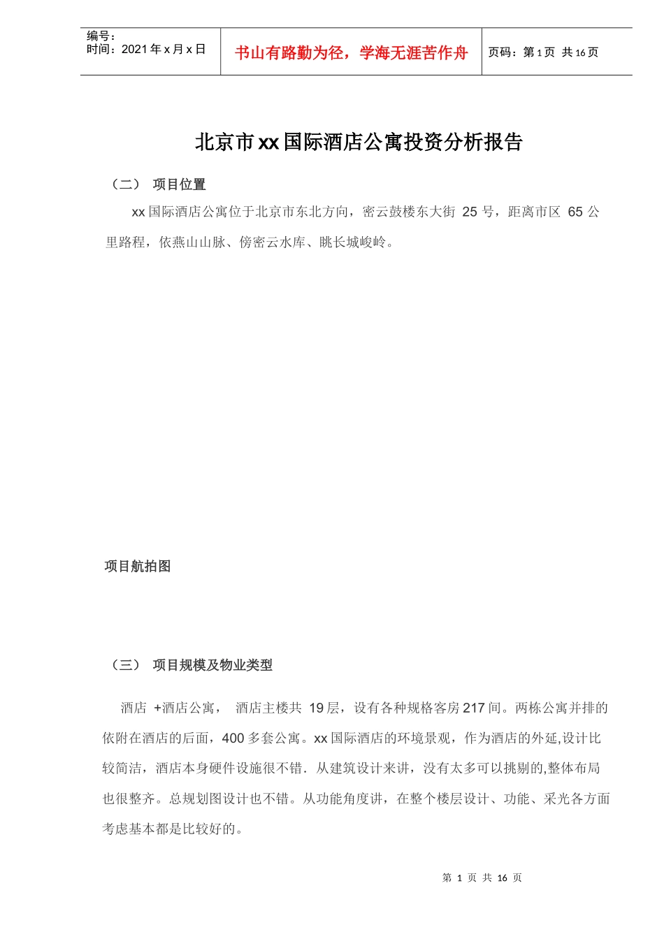 某某国际酒店公寓投资分析报告_第1页