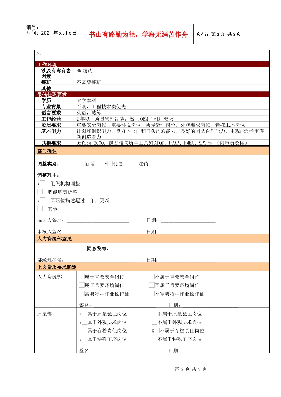 某大型电子公司质量工程师职位说明书_第2页