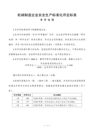 机械制造企业安全标准化评定标准(自评)