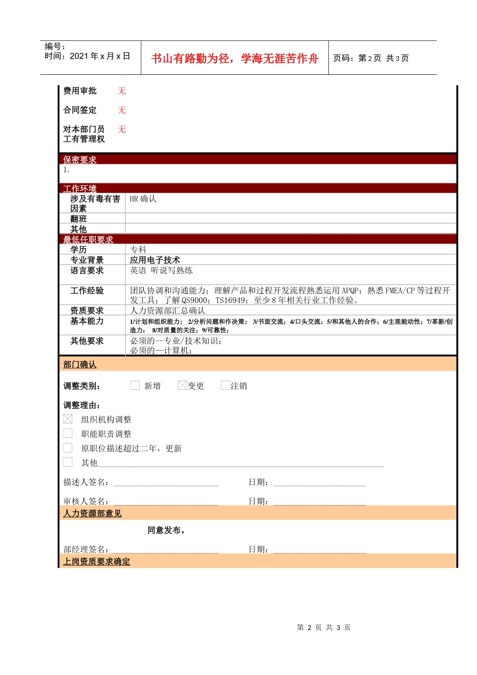 某大型电子公司技术部项目主管职位说明书_第2页