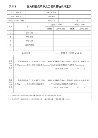压力钢管安装单元工程施工质量验收评定表