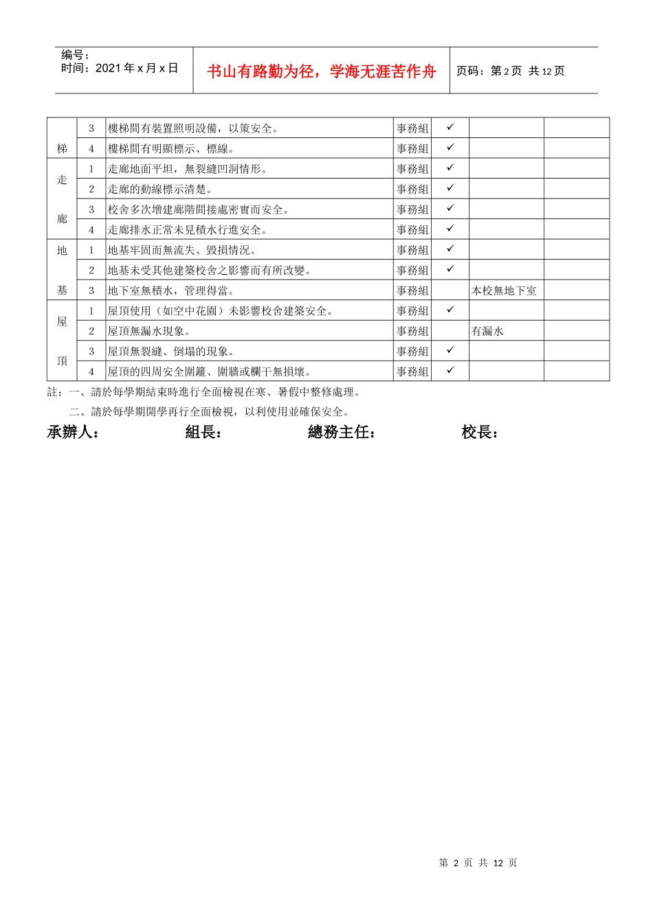 校舍建筑安全维护标准作业检核表_第2页