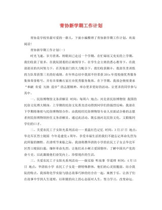 青协新学期工作计划 