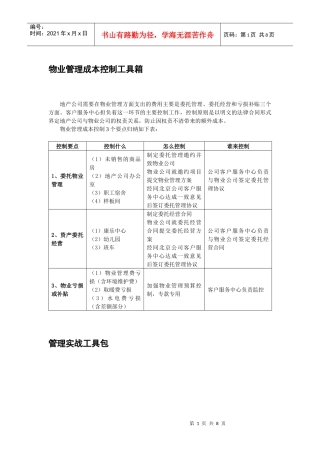 物业管理成本控制工具箱