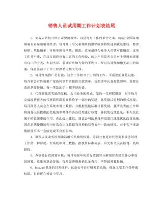 销售人员试用期工作计划表结尾 
